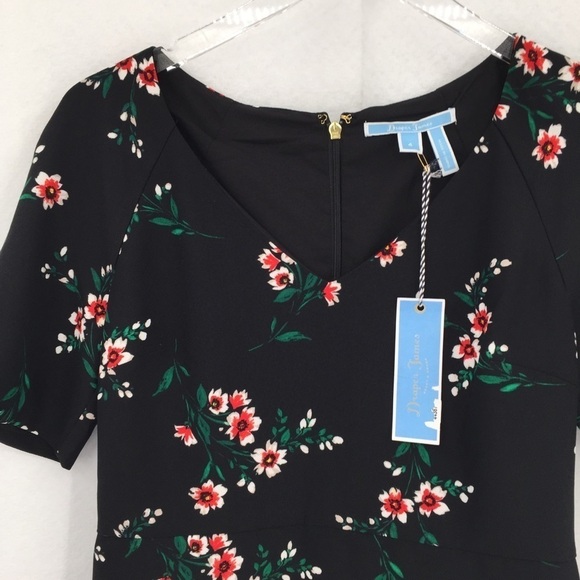 Draper James black floral dress v-neck shift red green a-line Reese new 4 - Picture 3 of 6